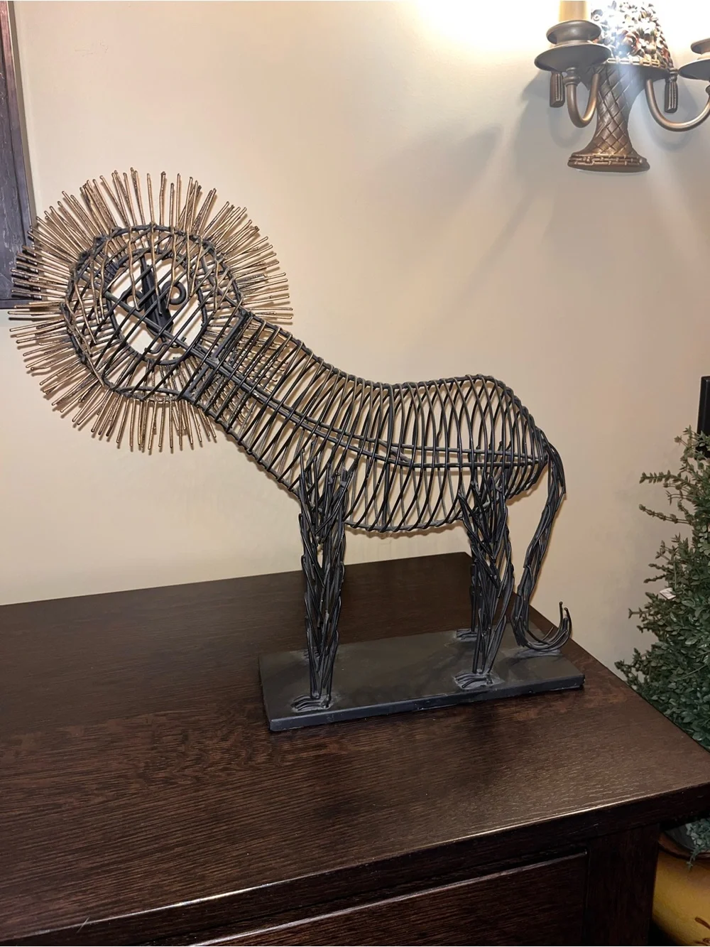 MCM Brutalist Metal Wire Lion Sculpture in Curtis Jere Style